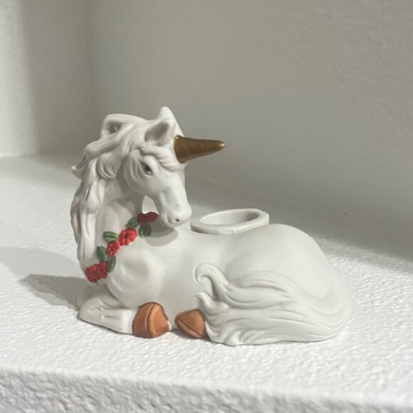 Set Of Two Hand Painted Christmas Unicorn Votive Candle Holder Holiday Trinkets - Picture 3 of 10